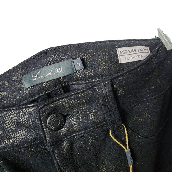 Level 99 Jeggings Python Print Black Mid Rise Janice Ultra Skinny Size 27 - Picture 5 of 5